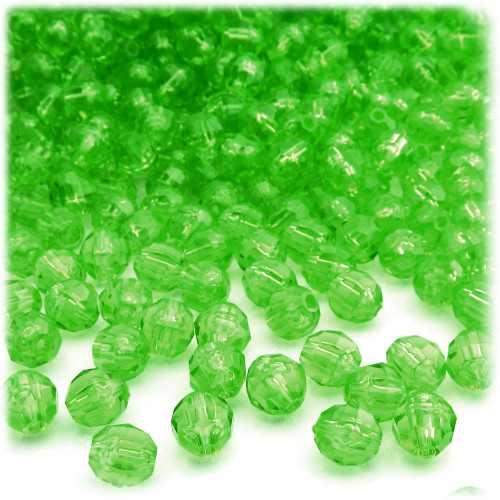 Plastic Faceted Beads, Transparent, 6mm, 200-pc, Light Green