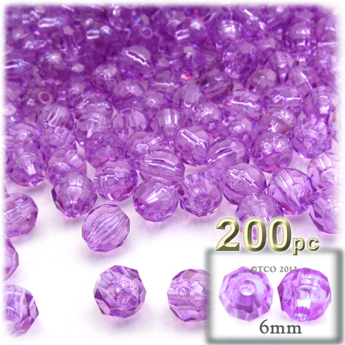 Plastic Faceted Beads, Transparent, 6mm, 200-pc, Lavender Purple