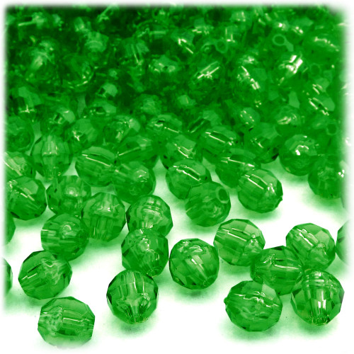 Plastic Faceted Beads, Transparent, 8mm, 200-pc, Emerald green