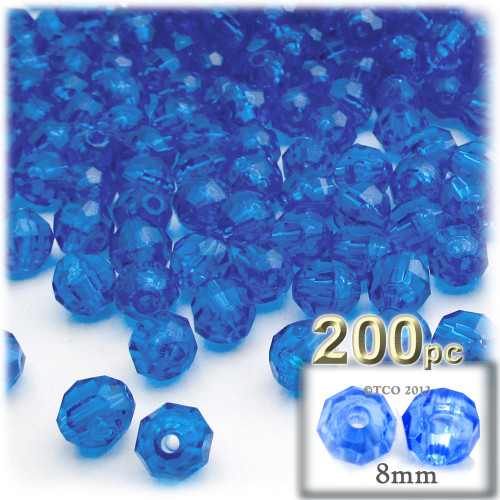 Plastic Faceted Beads, Transparent, 8mm, 200-pc, Royal Blue