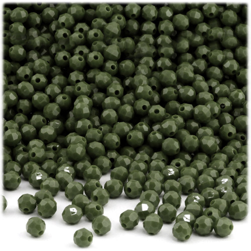 Plastic Faceted Beads, Opaque, 4mm, 200-pc, Army Green