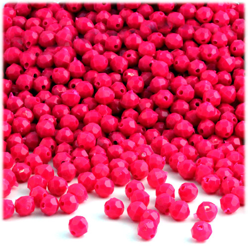 Plastic Faceted Beads, Opaque, 4mm, 1,000-pc, Hot Pink