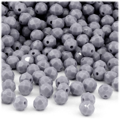Plastic Faceted Beads, Opaque, 6mm, 200-pc, Gray