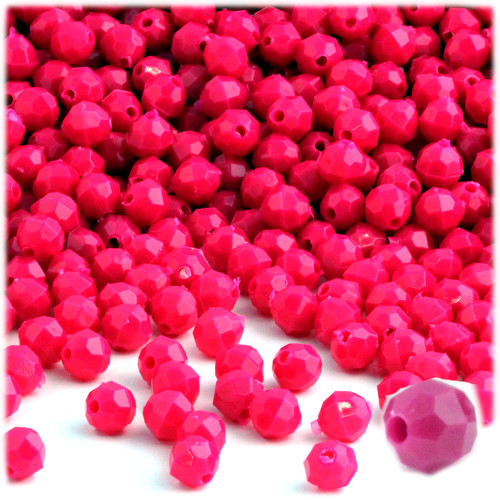 Plastic Faceted Beads, Opaque, 6mm, 200-pc, Hot Pink