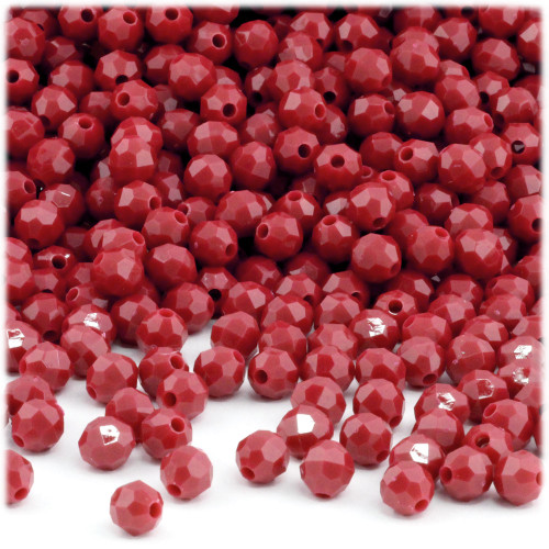 Plastic Faceted Beads, Opaque, 6mm, 200-pc, Red