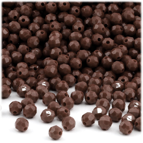 Plastic Faceted Beads, Opaque, 6mm, 200-pc, Brown