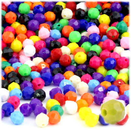 Plastic Faceted Beads, Opaque, 6mm, 200-pc, Multi Mix (Mix of all available colors)