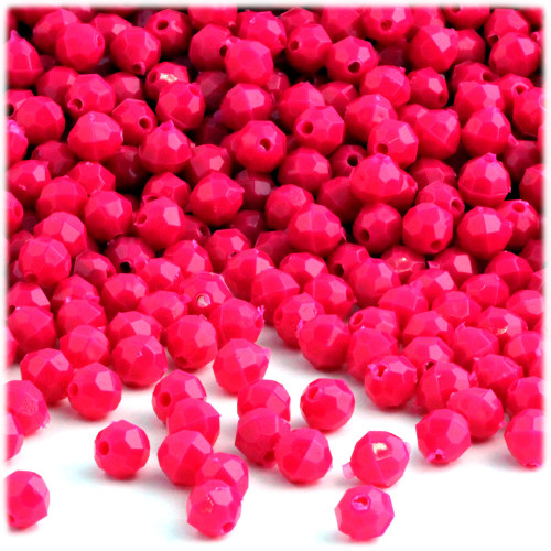 Plastic Faceted Beads, Opaque, 6mm, 1,000-pc, Hot Pink