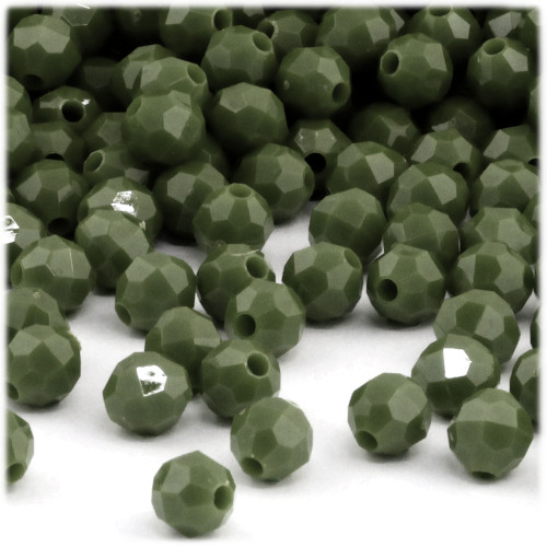 Plastic Faceted Beads, Opaque, 10mm, 100-pc, Army Green