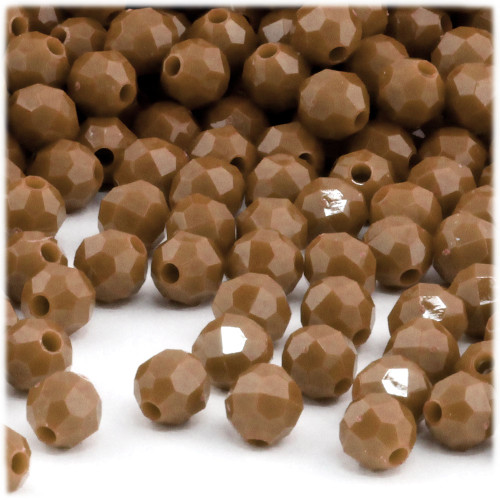 Plastic Faceted Beads, Opaque, 10mm, 1,000-pc, Light Brown