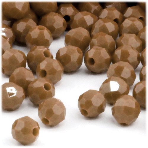 Plastic Faceted Beads, Opaque, 12mm, 100-pc, Light Brown
