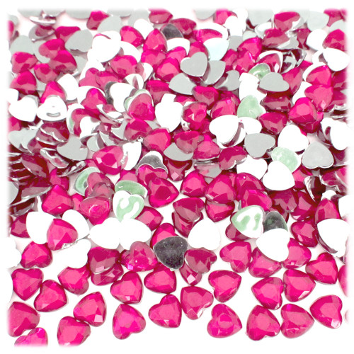 Rhinestones, Flatback, Heart, 8mm, 1,000-pc, Hot Pink