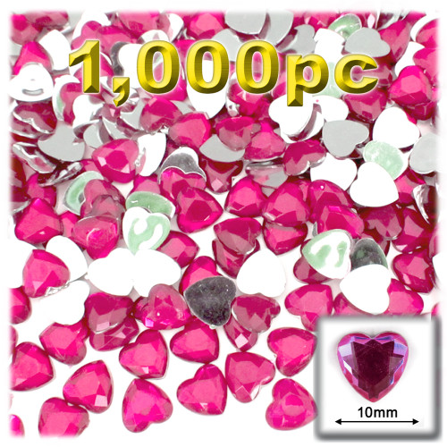 Rhinestones, Flatback, Heart, 10mm, 1,000-pc, Hot Pink