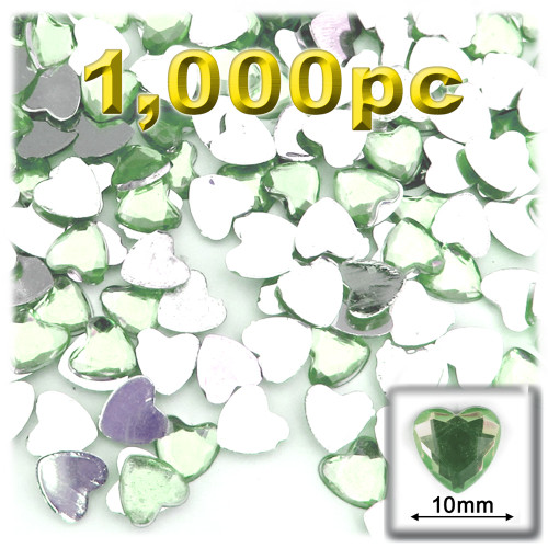 Rhinestones, Flatback, Heart, 10mm, 1,000-pc, Light Green