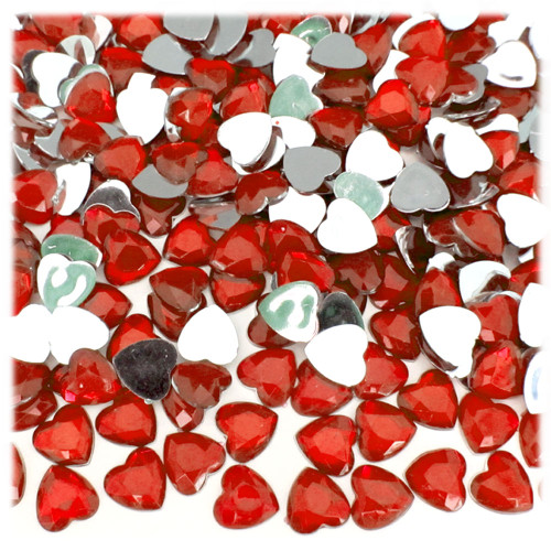 Rhinestones, Flatback, Heart, 10mm, 144-pc, Ruby Red