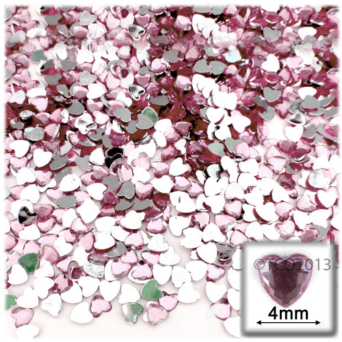 Rhinestones, Flatback, Heart, 4mm, 288-pc, Light Baby Pink