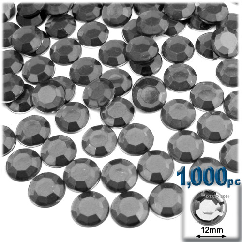 Rhinestones, Flatback, Round, 12mm, 1,000-pc, Charcoal Gray