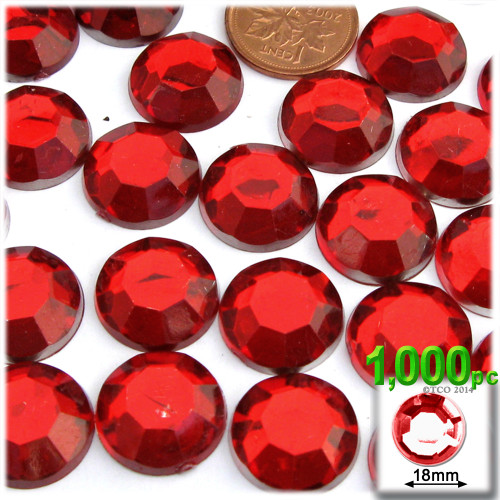 Rhinestones, Flatback, Round, 18mm, 1,000-pc, Ruby Red