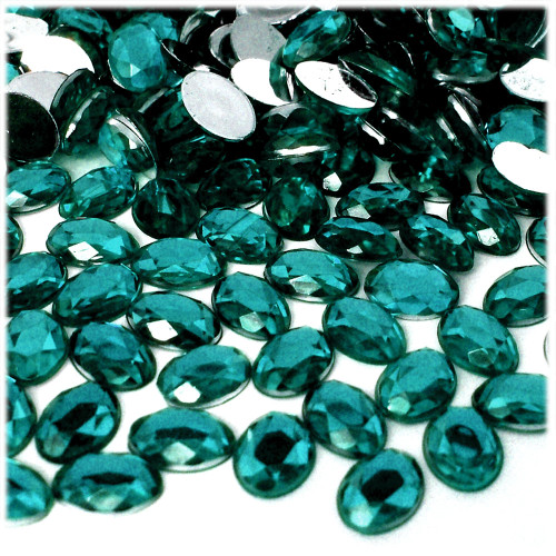 Rhinestones, Flatback, Oval, 10x14mm, 72-pc, Teal Blue