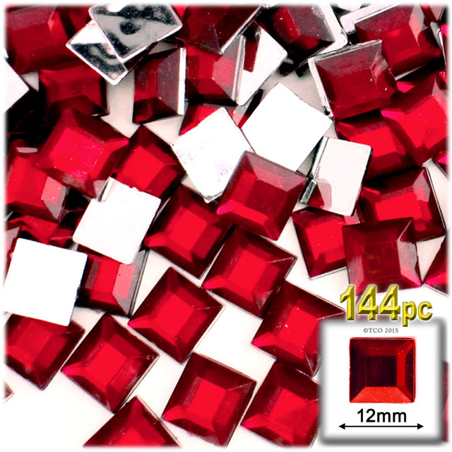 Rhinestones | Flatback | Square | 12mm | 144-pc | Ruby Red | Crafts Outlet