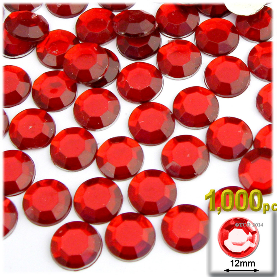 Rhinestones | Flatback | Round | 12mm | 1,000-pc | Ruby Red | Crafts Outlet