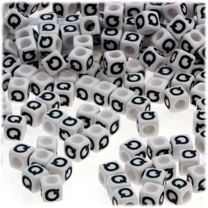 100-pc Alphabet Beads, Cube 7mm, Black text