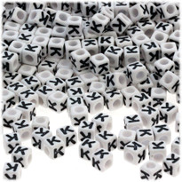 100-pc Alphabet Beads, Cube 7mm, Black text, Letter K