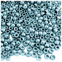 Pony Beads, Metallic, 1,000-pc, 9x6mm, Light Blue beads