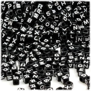 100-pc Alphabet Beads, Cube 7mm, Black text