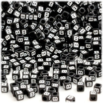 100-pc Alphabet Beads, Cube 7mm, White text, Letter B