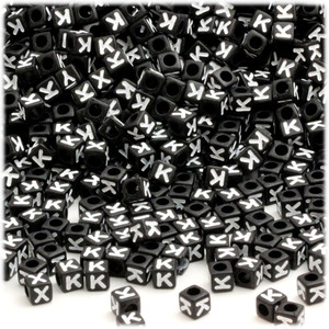 100-pc Alphabet Beads, Cube 7mm, Black text