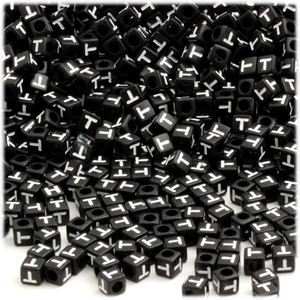 100-pc Alphabet Beads, Cube 7mm, Black text