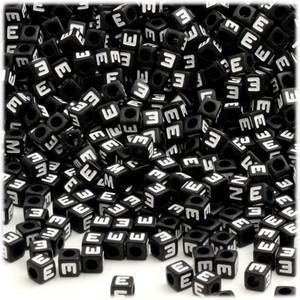 Alphabet Beads, Cube Opaque, 7mm, 25-pc, Black, Letter M