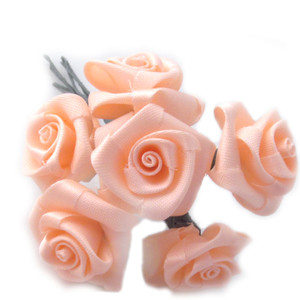 Artificial Flowers | Ribbon Roses | 0.75-inch | 6 Bundles | Peach ...