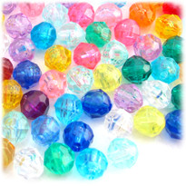 Faceted Round Beads, Transparent, 10mm, 100-pc, Multi Mix