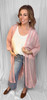 Picture of woman wearing boho crochet blush robe