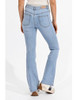Picture of woman wearing lightwash bootcut flare jeans by Molly Bracken