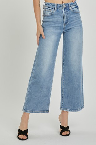 Picture featuring high-rise wide crop jeans