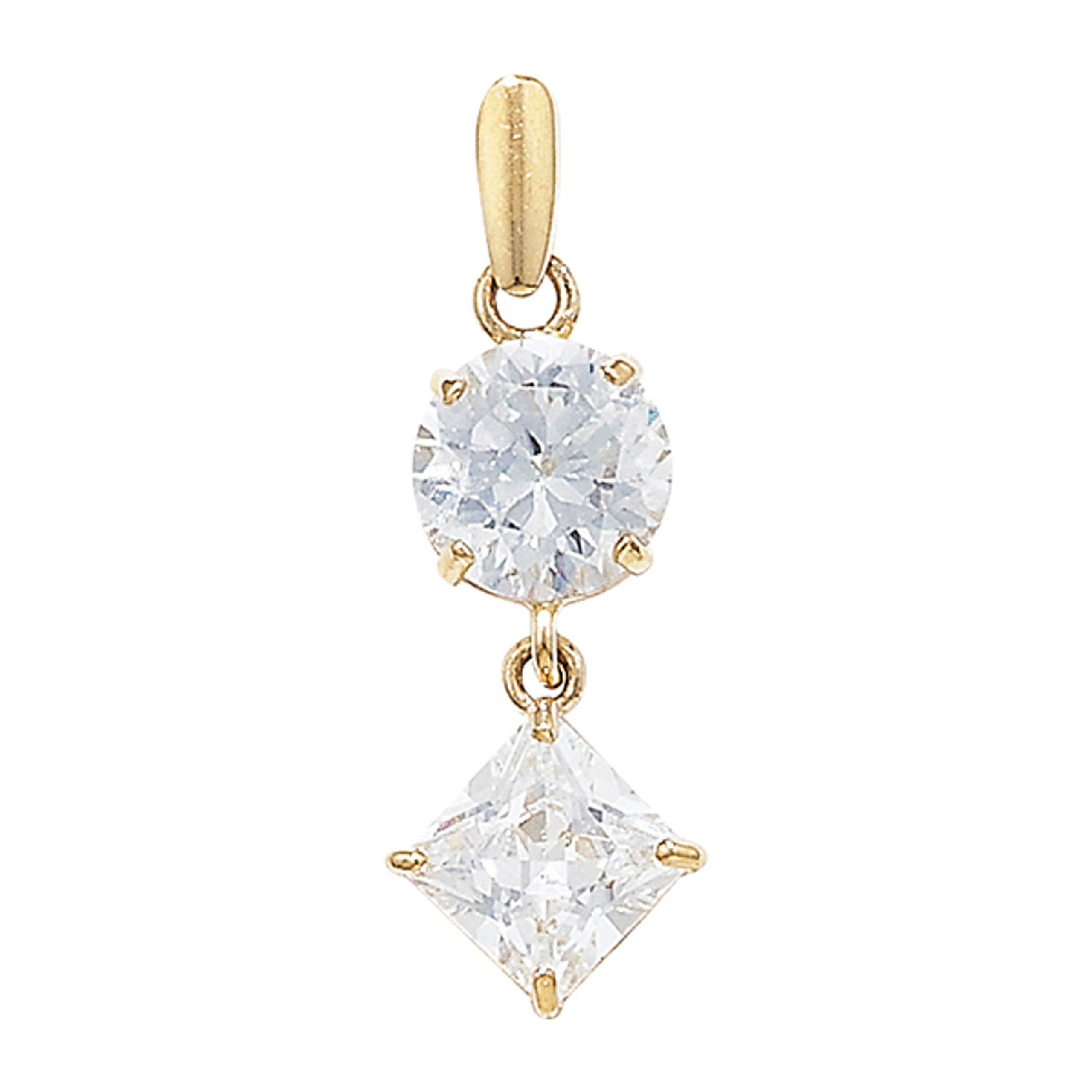 9ct Gold Round and Princess  Cut  Cubic  Zirconia  Pendant 