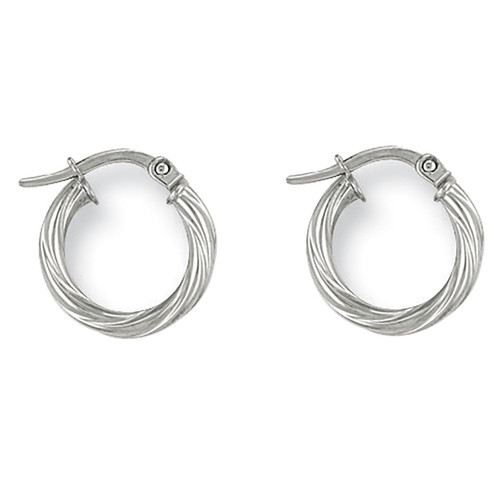 1.4cm wide 9Ct White Gold thick Twist Hoop Earrings 0.7g