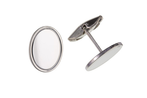 Sterling Silver Plain Oval Swivel Back Gents Cufflinks with Engraved Edge