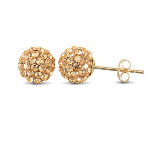 8MM Champagne shamballa Crystal 9ct Gold stud Earrings