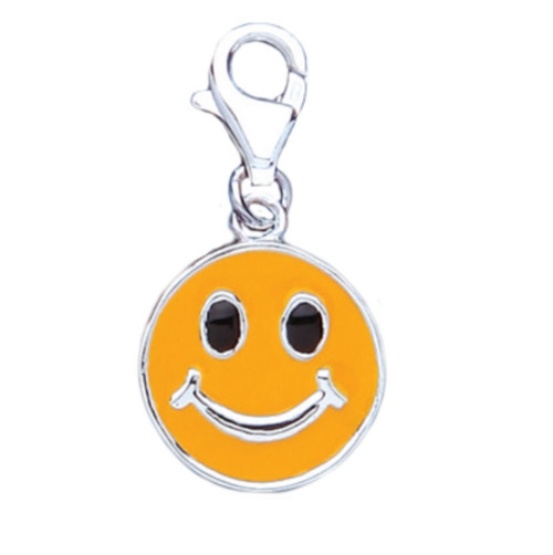 Sterling Silver clip on Enamelled Happy Face charm