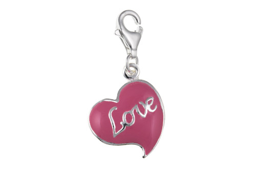 Sterling Silver Clip-on Pink enamelled love heart Charm