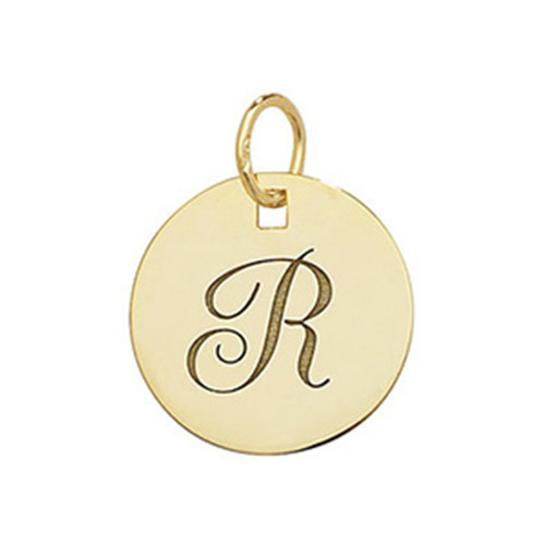 9ct Gold Round Engraved Initial letter R medallion pendant 0.7g