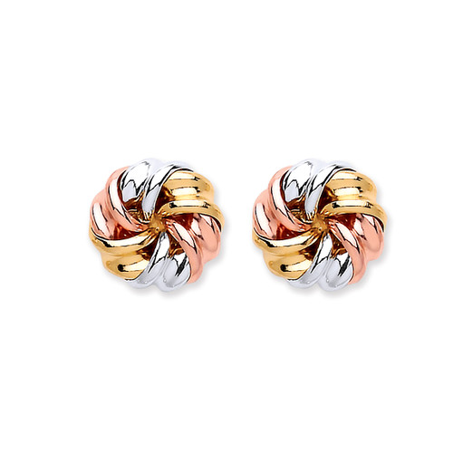 9ct Gold three colour Rose, yellow and white twisted knot stud earrings