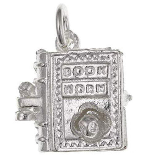 Sterling Silver Opening Book Worm Charm