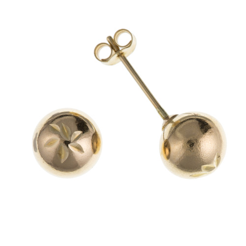 6mm 9Ct Gold Diamond Cut Ball Stud Earrings