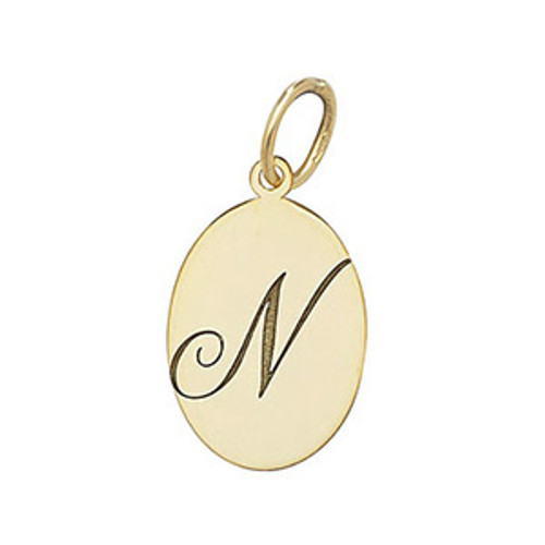 9ct Gold oval Engraved Initial letter N medallion pendant 0.5g