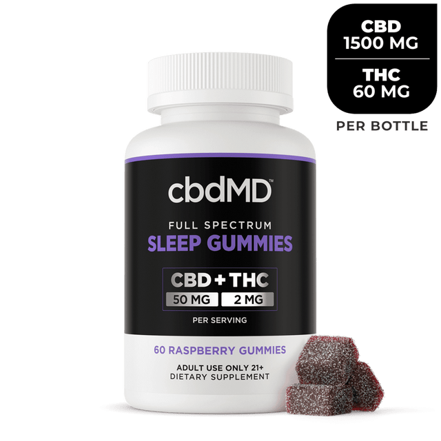 cbdMD, Sleep CBD Gummies, Full Spectrum, Raspberry, 60ct, 60mg THC + 1500mg CBD
